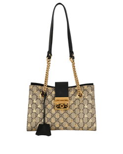 GG Supreme Bee Shoulder Bag, Canvas/Leather, Beige/Black, 001998, CL/K, 2*